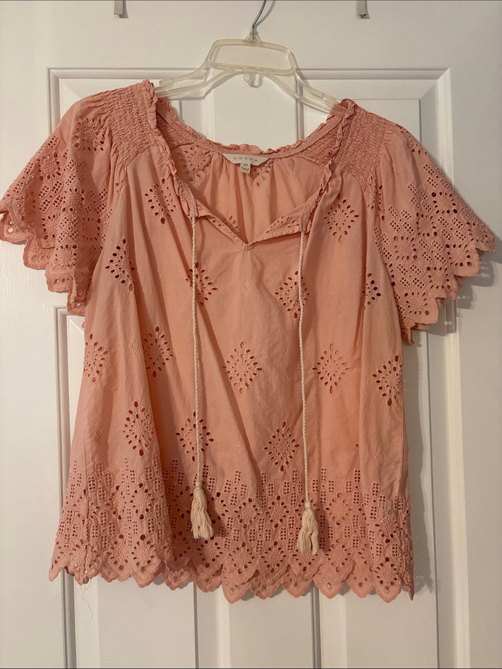 Adiva Dusty Pink Eyelet Peasant Blouse